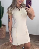 Zipper Front Sleeveless Mini Dress Casual Pocket Design Dress
