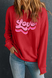 Red Love Printed Crewneck Valentines Pullover Sweatshirt