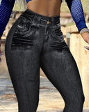 Denim Print High Waist Fake Jean Leggings Seamless Yoga Pants Butt Lifting Workout Trousers