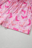 Pink Western Boots Printed Short 2pcs Lounge Set