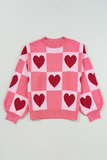 Pink Love Heart Checkered Valentine Crew Neck Sweater