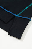 Black Contrast Stitching Split Baggy Sweatshirt