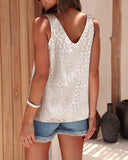 Leopard Pattern V Neck Sleeveless Thick Strap Tank Casual Top