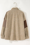 Khaki Houndstooth Color Contrast Textured Patchwork Loose Shacket