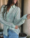 Contrast Sequin Long Sleeve Buttoned Top