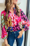 Rose Leopard Flutter Sleeve V Neck Crinkled Blouse