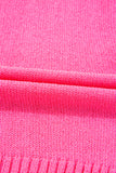 Bright Pink Distressed Hem Short Sleeve Knitted Button Front Sweater