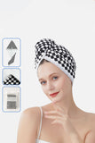 Black Checkerboard Print Buttoned Closure Hair-Drying Cap