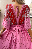 Pink Floral Print Knotted Open Back High Waist Maxi Dress