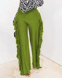 Side Tassel Design High Waist Straight Leg Pants