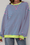 Green Stripe Oversized Contrast Trim Pullover Sweatshirt