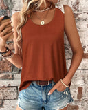 Hollow out Ruched Lace Patch Tank Top