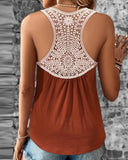 Hollow out Ruched Lace Patch Tank Top
