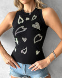 Rhinestone Heart Pattern Tank Top