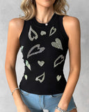 Rhinestone Heart Pattern Tank Top