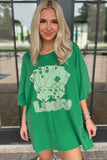 Bright Green Rhinestone Lucky Poker Cards Oversized T Shirt Mini Dress