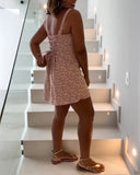 Ditsy Flora Print Square Neck Thick Strap Jumpsuit Tied Detail Shirred Back Slit Slim Fit Skort Romper