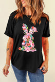 Black Floral Rabbit Graphic Easter Fashion Tee