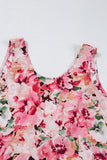 Pink Floral Round Neck Twisted Cut Out Back Tank Top