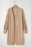 Parchment Lace Patchwork Ribbed Knit Open Front Duster Cardigan