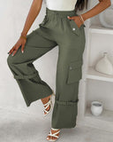 Snap Button Buckled Drawstring Cargo Pants