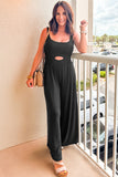 Black Peekaboo Wide Leg Square Neck Sleeveless Jumpsuit