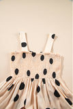 Oatmeal Polka Dot Smocked Fit Flared Sleeveless Long Dress