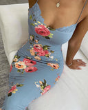Lace Trim Spaghetti Strap Floral Print Dress