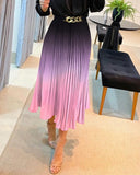 Ombre Plunge Pleated Midi Dress With Chain Decor Belt