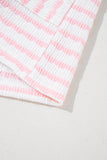Pink Stripe Knitted Short Sleeve Top and Drawstring Shorts Set