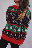 Red Christmas Father Snowman Elk Pattern Drop Shoulder Sweater