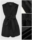 Notched Collar Sleeveless Tied Detail Button Romper