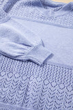 Sky Blue Eyelet Pattern Detail V Neck Drop Shoulder Sweater