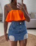 Ruffles Bandeau Spaghetti Strap Top Casual Slim Fit Crop Tank