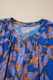 Blue Floral Print Batwing Sleeve Buttoned Loose Fit Shirt