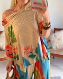 2 Pieces Outfit Tribal Print Cold Shoulder Batwing Sleeve Top and Casual Wide Leg Pants Set