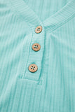 Mint Green Ribbed Button V Neck Tank Top and Shorts Set
