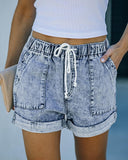 Drawstring Pocket Design Denim Shorts