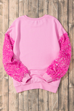 Pink Valentine Shiny Slogan Heart Sequin Sleeve Patchwork Pullover Top