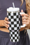 Blackish Green Full Rhinestone Checkerboard Handled Tumbler 40oz