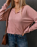 Long Sleeve Notch Neck Knit Top