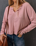 Long Sleeve Notch Neck Knit Top
