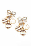 White Rhinestone Bow Circular Pendant Drop Earrings