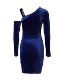 Velvet One Shoulder Chain Decor Ruched Bodycon Dress