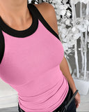 Contrast Binding Tank Tops Summer Sleeveless Basic Cami Top Shirt Slim Knit Ribbed Racerback Blouses