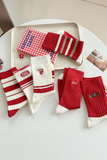 Racing Red Love Embroidered Ribbed Color Block Crew Socks