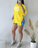 2 Pieces Outfit Anchor Print Round Neck Short Sleeve Casual Top and Striped Print Slim Fit Shorts Set