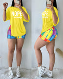 2 Pieces Outfit Anchor Print Round Neck Short Sleeve Casual Top and Striped Print Slim Fit Shorts Set