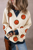 White GAME DAY Basketball Pattern Color Block Oversized Sweatshirt