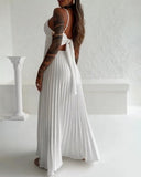 V Neck Sleeveless Pleated Dress Elegant Flowy A Line Maxi Dress